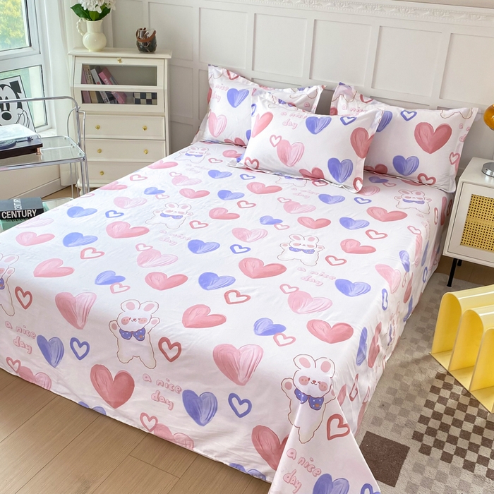 91家纺网 家纺一手货源 找家纺 小叮当家纺仓储工厂店 （爆款花型 长期款 不断货）2025新款小清新印花条纹卡通花卉纯棉全棉单品系列--单床单 小兔可可