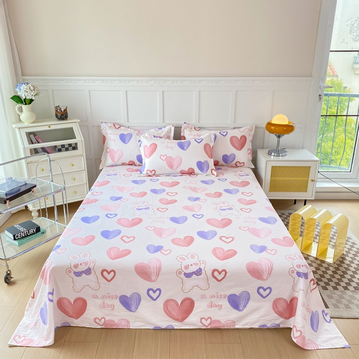 91家纺网 家纺一手货源 找家纺 小叮当家纺仓储工厂店 （爆款花型 长期款 不断货）2025新款小清新印花条纹卡通花卉纯棉全棉单品系列--单床单 小兔可可