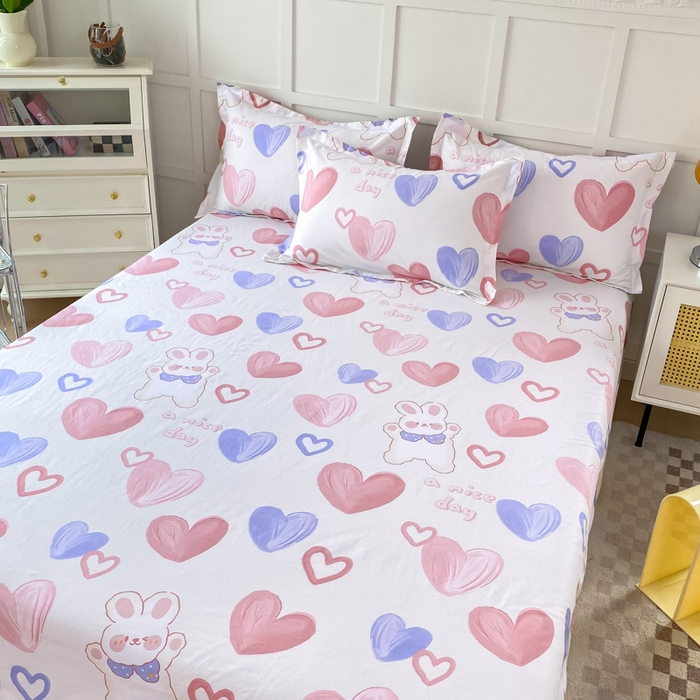 91家纺网 家纺一手货源 找家纺 小叮当家纺仓储工厂店 （爆款花型 长期款 不断货）2025新款小清新印花条纹卡通花卉纯棉全棉单品系列--单床单 小兔可可