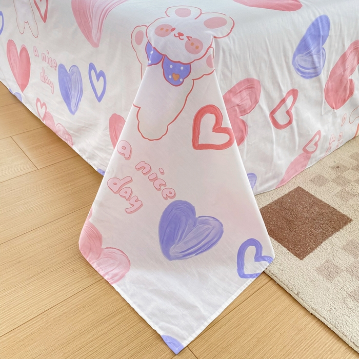 91家纺网 家纺一手货源 找家纺 小叮当家纺仓储工厂店 （爆款花型 长期款 不断货）2025新款小清新印花条纹卡通花卉纯棉全棉单品系列--单床单 小兔可可