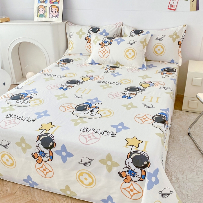 91家纺网 家纺一手货源 找家纺 小叮当家纺仓储工厂店 （爆款花型 长期款 不断货）2025新款小清新印花条纹卡通花卉纯棉全棉单品系列--单床单 宇宙幻想