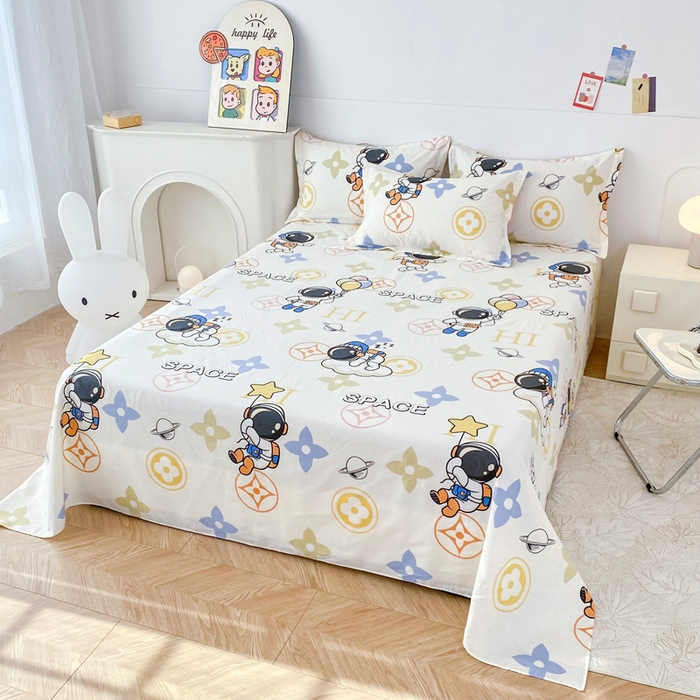 91家纺网 家纺一手货源 找家纺 小叮当家纺仓储工厂店 （爆款花型 长期款 不断货）2025新款小清新印花条纹卡通花卉纯棉全棉单品系列--单床单 宇宙幻想