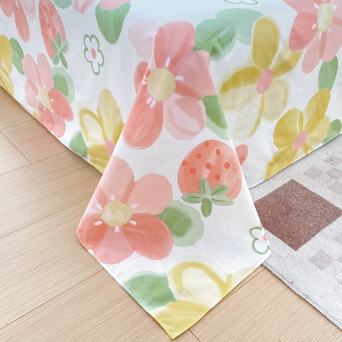 91家纺网 家纺一手货源 找家纺 小叮当家纺仓储工厂店 （爆款花型 长期款 不断货）2025新款小清新印花条纹卡通花卉纯棉全棉单品系列--单床单 花季物语A版