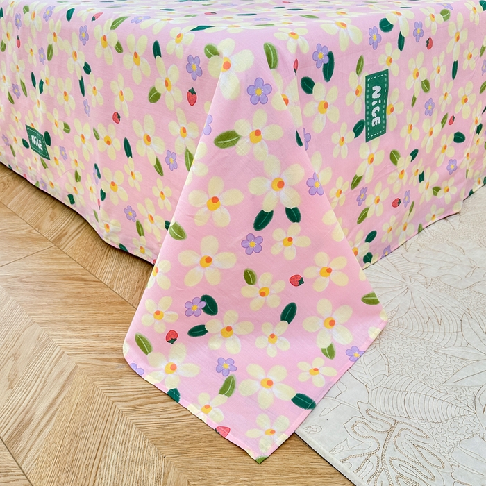 91家纺网 家纺一手货源 找家纺 小叮当家纺仓储工厂店 （爆款花型 长期款 不断货）2025新款小清新印花条纹卡通花卉纯棉全棉单品系列--单床单 花满城-粉