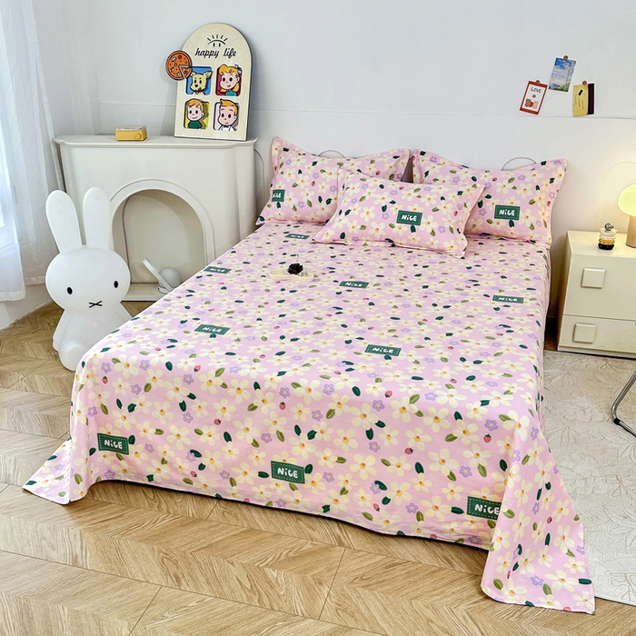 91家纺网 家纺一手货源 找家纺 小叮当家纺仓储工厂店 （爆款花型 长期款 不断货）2025新款小清新印花条纹卡通花卉纯棉全棉单品系列--单床单 花满城-粉