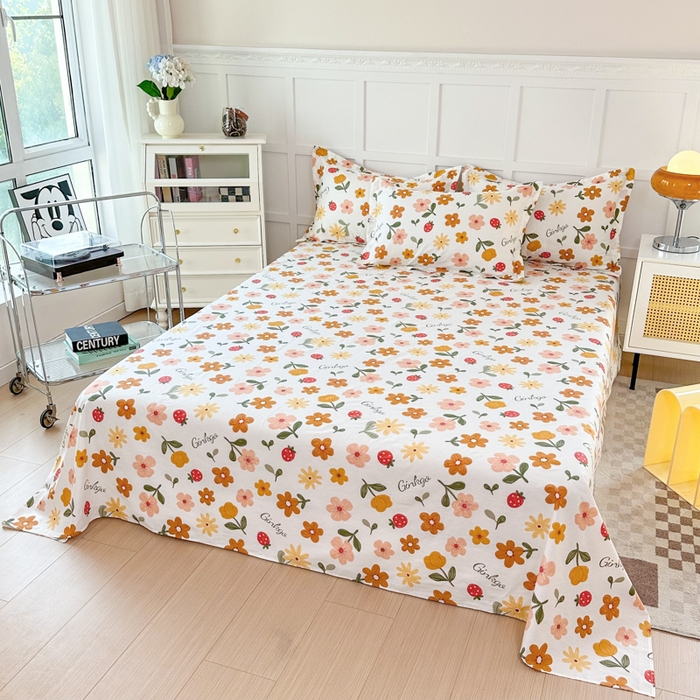 91家纺网 家纺一手货源 找家纺 小叮当家纺仓储工厂店 （爆款花型 长期款 不断货）2025新款小清新印花条纹卡通花卉纯棉全棉单品系列--单床单 花期