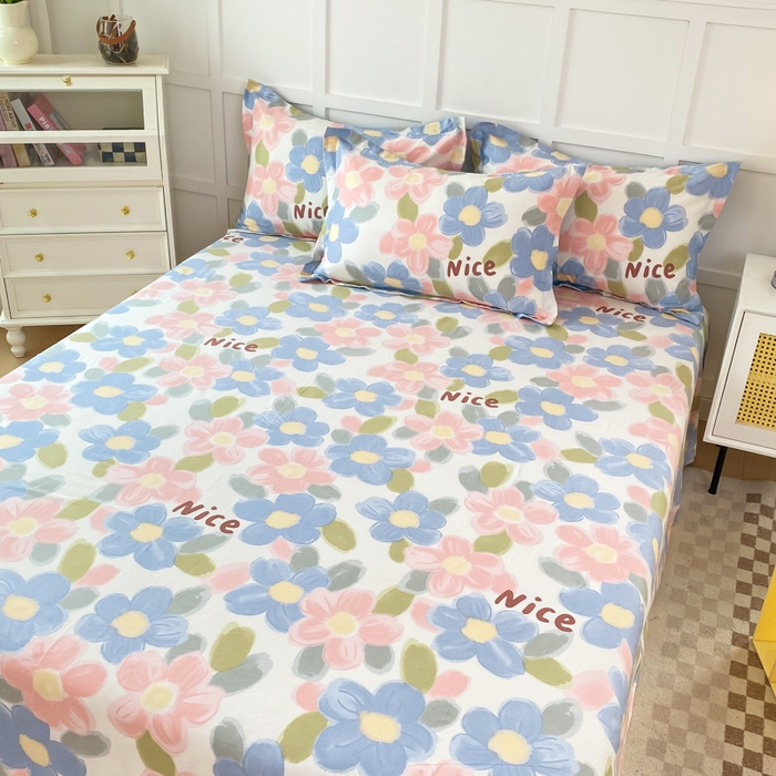 91家纺网 家纺一手货源 找家纺 小叮当家纺仓储工厂店 （爆款花型 长期款 不断货）2025新款小清新印花条纹卡通花卉纯棉全棉单品系列--单床单 蓝海晨光A版