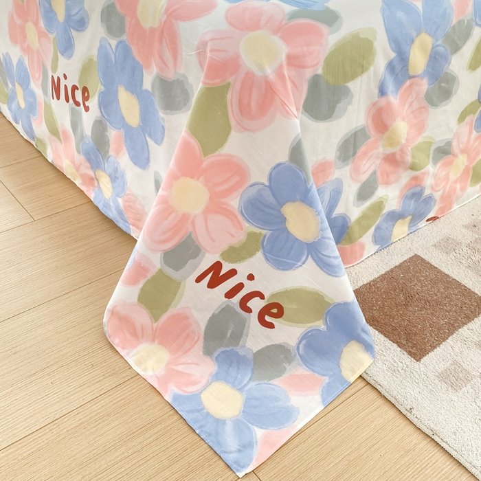 91家纺网 家纺一手货源 找家纺 小叮当家纺仓储工厂店 （爆款花型 长期款 不断货）2025新款小清新印花条纹卡通花卉纯棉全棉单品系列--单床单 蓝海晨光A版