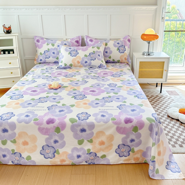 91家纺网 家纺一手货源 找家纺 小叮当家纺仓储工厂店 （爆款花型 长期款 不断货）2025新款小清新印花条纹卡通花卉纯棉全棉单品系列--单床单 紫韵花开