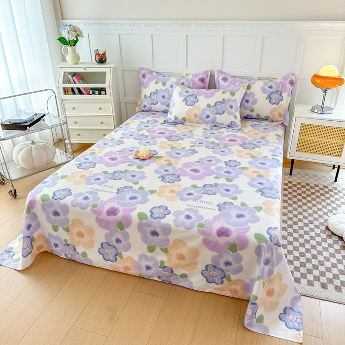 91家纺网 家纺一手货源 找家纺 小叮当家纺仓储工厂店 （爆款花型 长期款 不断货）2025新款小清新印花条纹卡通花卉纯棉全棉单品系列--单床单 紫韵花开