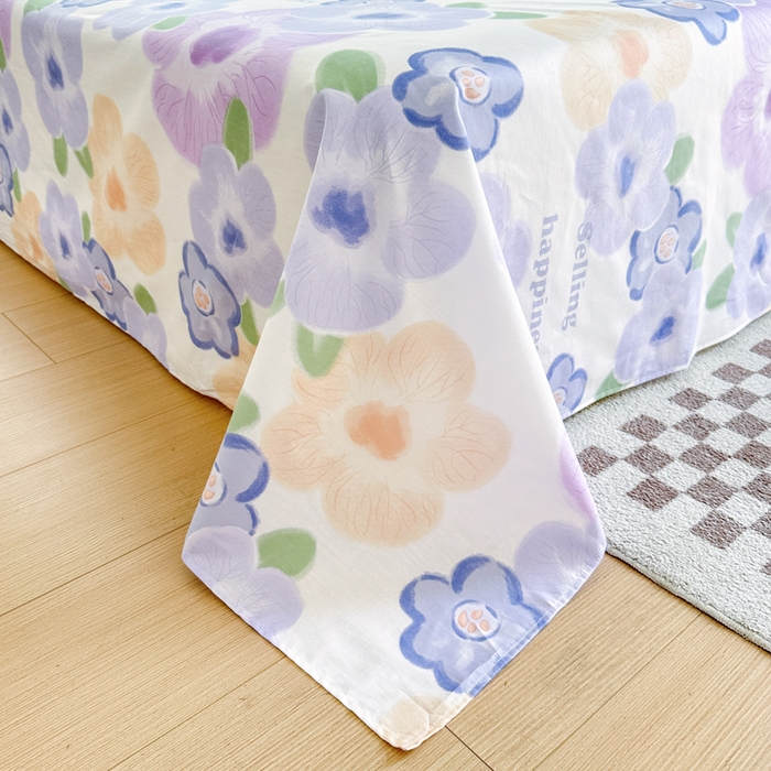 91家纺网 家纺一手货源 找家纺 小叮当家纺仓储工厂店 （爆款花型 长期款 不断货）2025新款小清新印花条纹卡通花卉纯棉全棉单品系列--单床单 紫韵花开