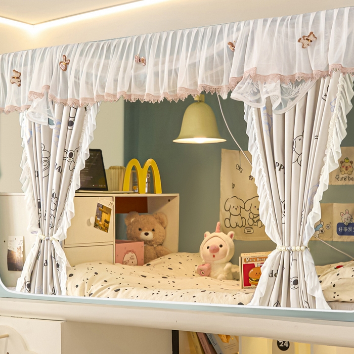 91家纺网 家纺一手货源 找家纺 世婕 2025新款防蚊帐纱植绒遮光帘二合一双层学生蚊帐系列-提花款 提花款-眼睛熊