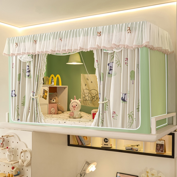 91家纺网 家纺一手货源 找家纺 （总）世婕 2025新款防蚊帐纱植绒遮光帘二合一双层学生蚊帐系列-提花款