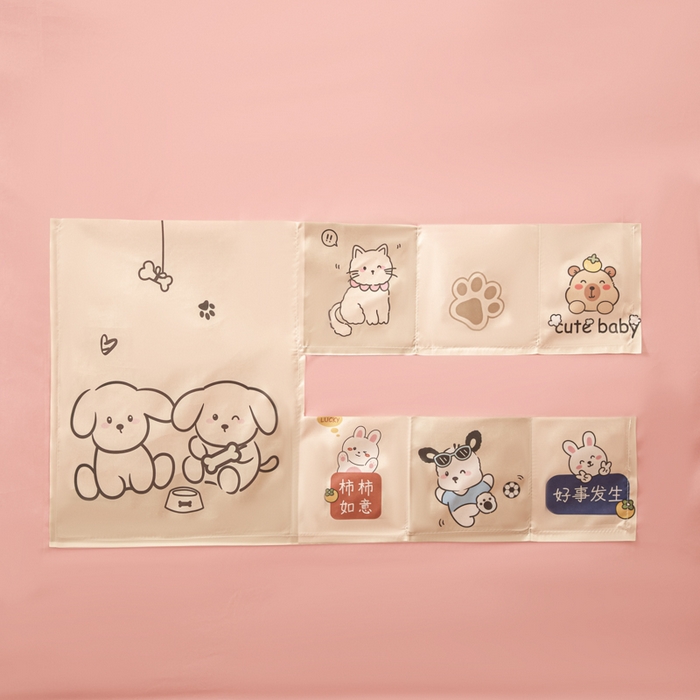 91家纺网 家纺一手货源 找家纺 世婕 2025新款防蚊帐纱植绒遮光帘二合一双层学生蚊帐系列-提花款 提花款-粉草莓兔