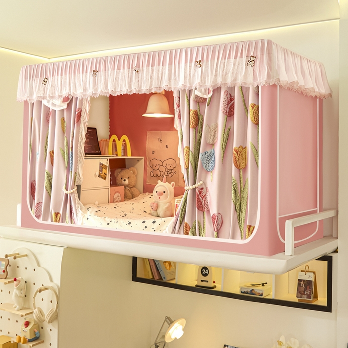 91家纺网 家纺一手货源 找家纺 （总）世婕 2025新款防蚊帐纱植绒遮光帘二合一双层学生蚊帐系列-提花款