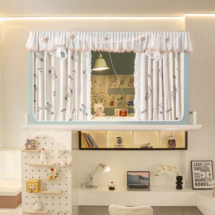 91家纺网 家纺一手货源 找家纺 世婕 2025新款防蚊帐纱植绒遮光帘二合一双层学生蚊帐系列-提花款 提花款-眼睛熊