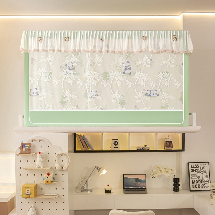 91家纺网 家纺一手货源 找家纺 世婕 2025新款防蚊帐纱植绒遮光帘二合一双层学生蚊帐系列-提花款 提花款-熊猫