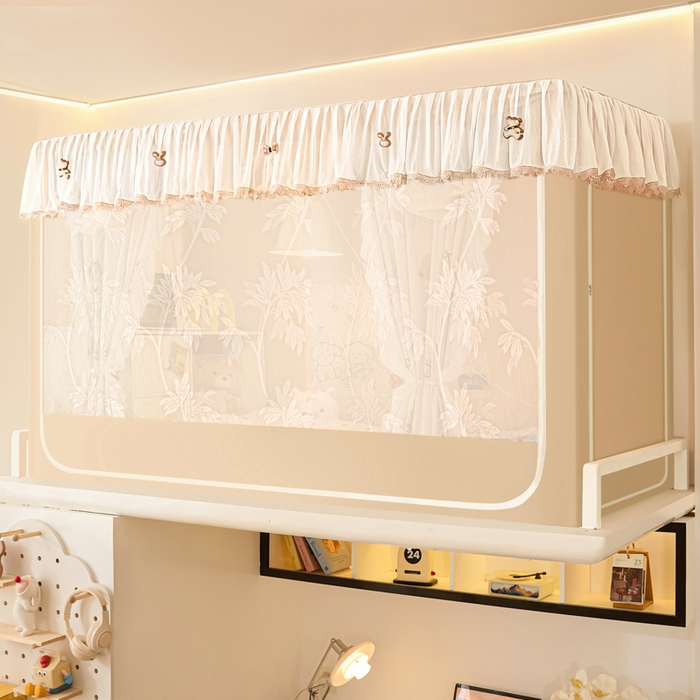 91家纺网 家纺一手货源 找家纺 世婕 2025新款防蚊帐纱植绒遮光帘二合一双层学生蚊帐系列-提花款 提花款-贪吃熊