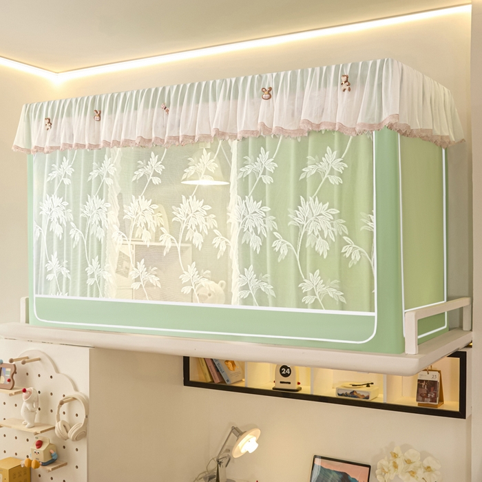 91家纺网 家纺一手货源 找家纺 世婕 2025新款防蚊帐纱植绒遮光帘二合一双层学生蚊帐系列-提花款 提花款-抹茶绿