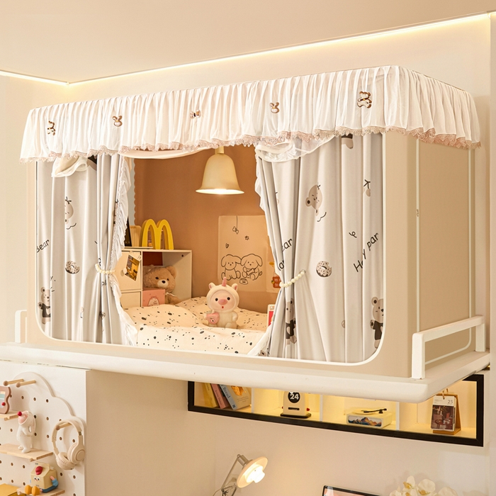 世婕 2025新款防蚊帐纱植绒遮光帘二合一双层学生蚊帐系列-提花款 提花款-贪吃熊