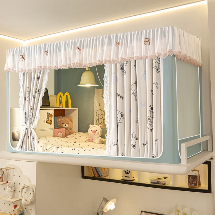 91家纺网 家纺一手货源 找家纺 世婕 2025新款防蚊帐纱植绒遮光帘二合一双层学生蚊帐系列-提花款 提花款-眼睛熊