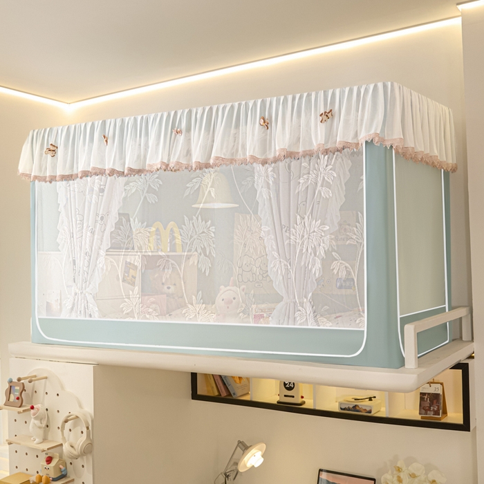 91家纺网 家纺一手货源 找家纺 世婕 2025新款防蚊帐纱植绒遮光帘二合一双层学生蚊帐系列-提花款 提花款-眼睛熊