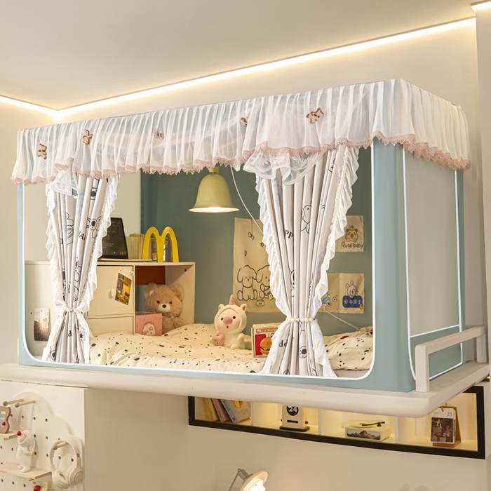 91家纺网 家纺一手货源 找家纺 世婕 2025新款防蚊帐纱植绒遮光帘二合一双层学生蚊帐系列-提花款 提花款-眼睛熊