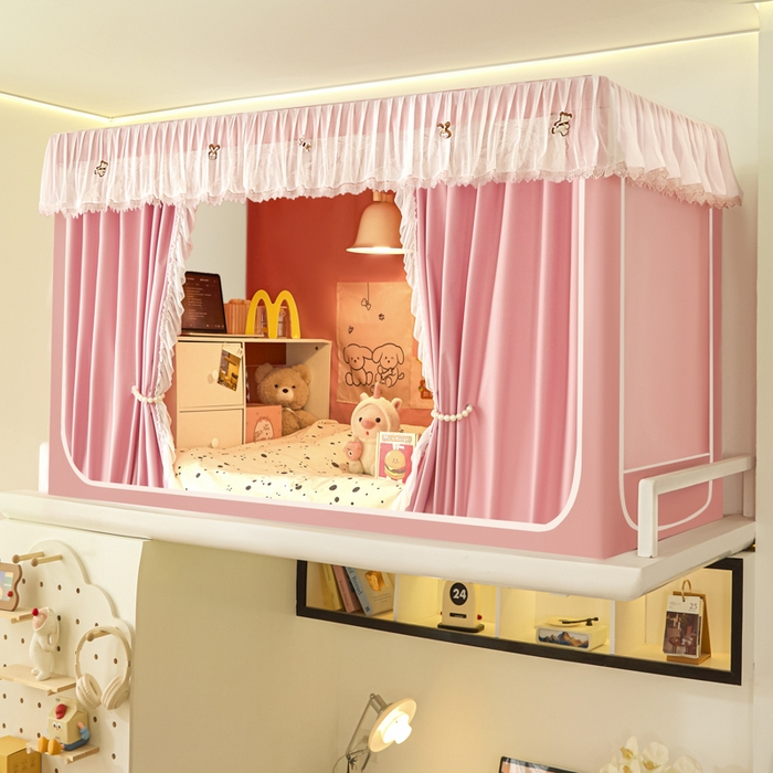 91家纺网 家纺一手货源 找家纺 （总）世婕 2025新款防蚊帐纱植绒遮光帘二合一双层学生蚊帐系列-提花款