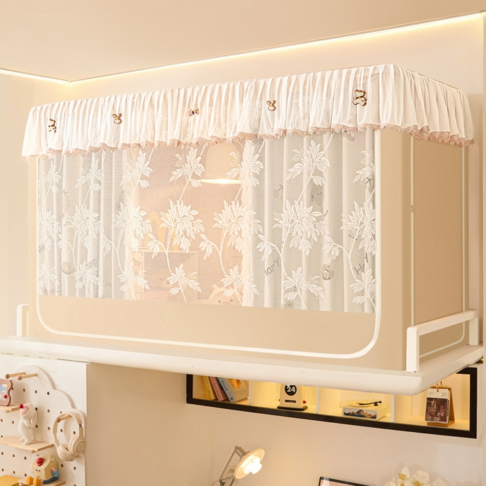 91家纺网 家纺一手货源 找家纺 世婕 2025新款防蚊帐纱植绒遮光帘二合一双层学生蚊帐系列-提花款 提花款-贪吃熊