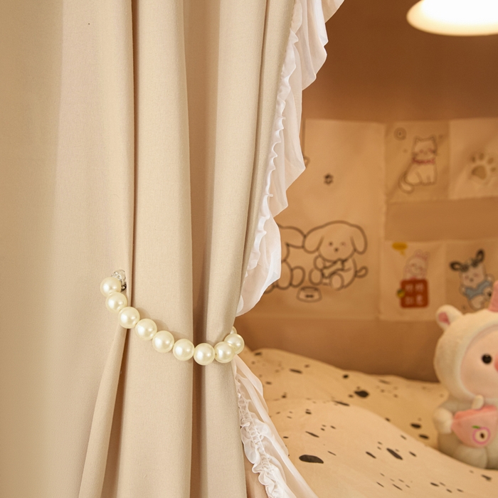 91家纺网 家纺一手货源 找家纺 世婕 2025新款防蚊帐纱植绒遮光帘二合一双层学生蚊帐系列-提花款 提花款-卡其