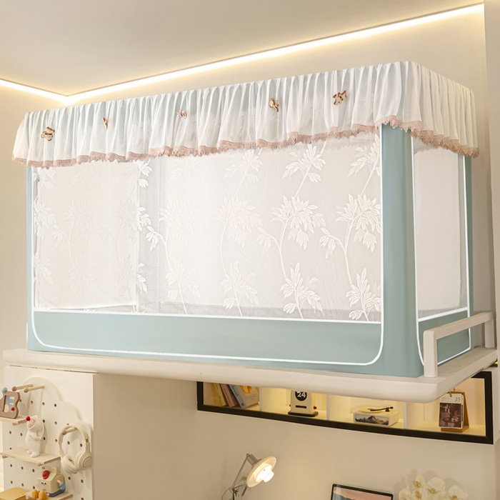 91家纺网 家纺一手货源 找家纺 世婕 2025新款防蚊帐纱植绒遮光帘二合一双层学生蚊帐系列-提花款 提花款-水兰