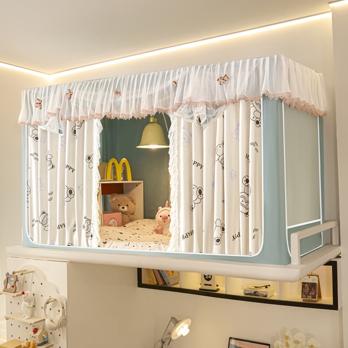 91家纺网 家纺一手货源 找家纺 世婕 2025新款防蚊帐纱植绒遮光帘二合一双层学生蚊帐系列-提花款 提花款-眼睛熊