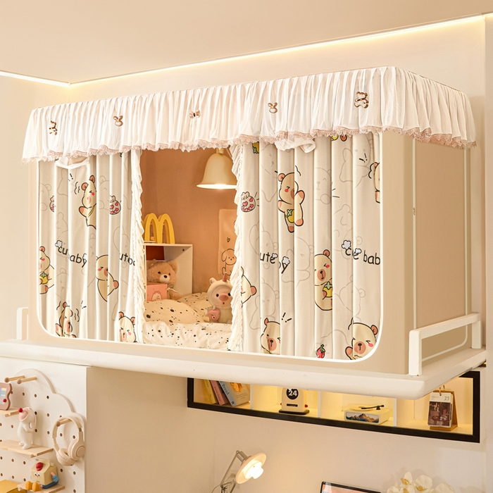 91家纺网 家纺一手货源 找家纺 世婕 2025新款防蚊帐纱植绒遮光帘二合一双层学生蚊帐系列-提花款 提花款-小卡皮巴拉