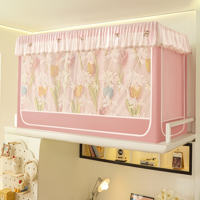 91家纺网 家纺一手货源 找家纺 世婕 2025新款防蚊帐纱植绒遮光帘二合一双层学生蚊帐系列-提花款 提花款-郁金香