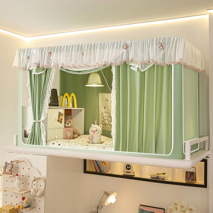 91家纺网 家纺一手货源 找家纺 世婕 2025新款防蚊帐纱植绒遮光帘二合一双层学生蚊帐系列-提花款 提花款-抹茶绿