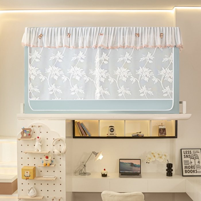 91家纺网 家纺一手货源 找家纺 世婕 2025新款防蚊帐纱植绒遮光帘二合一双层学生蚊帐系列-提花款 提花款-水兰