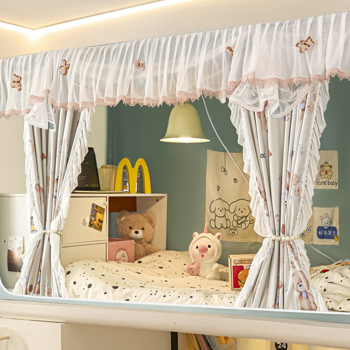 91家纺网 家纺一手货源 找家纺 世婕 2025新款防蚊帐纱植绒遮光帘二合一双层学生蚊帐系列-提花款 提花款-多多熊