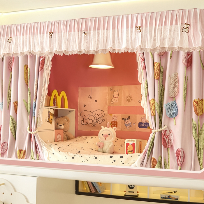 91家纺网 家纺一手货源 找家纺 世婕 2025新款防蚊帐纱植绒遮光帘二合一双层学生蚊帐系列-提花款 提花款-郁金香