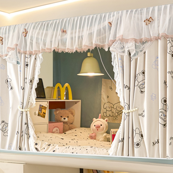 91家纺网 家纺一手货源 找家纺 世婕 2025新款防蚊帐纱植绒遮光帘二合一双层学生蚊帐系列-提花款 提花款-眼睛熊