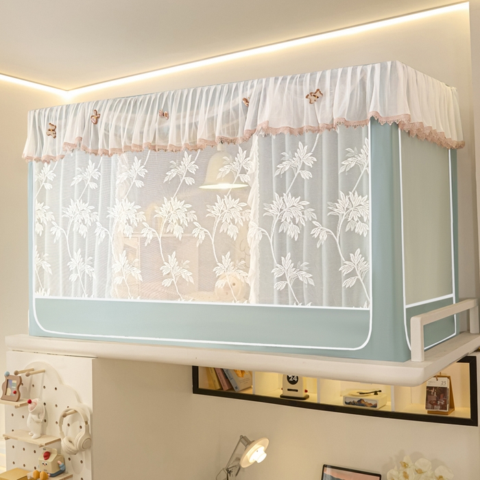 91家纺网 家纺一手货源 找家纺 世婕 2025新款防蚊帐纱植绒遮光帘二合一双层学生蚊帐系列-提花款 提花款-水兰