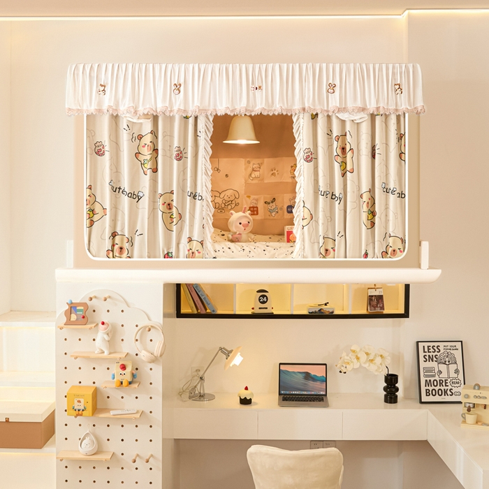 91家纺网 家纺一手货源 找家纺 世婕 2025新款防蚊帐纱植绒遮光帘二合一双层学生蚊帐系列-提花款 提花款-小卡皮巴拉