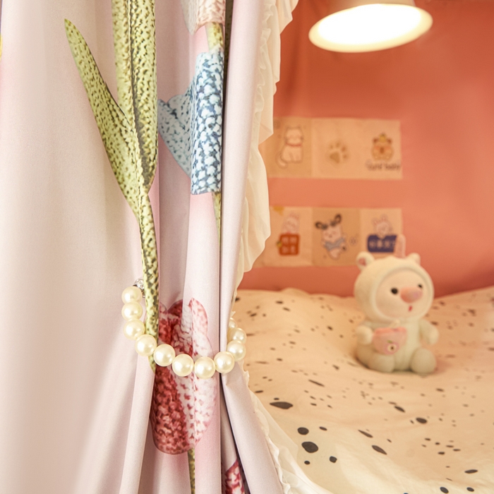 91家纺网 家纺一手货源 找家纺 世婕 2025新款防蚊帐纱植绒遮光帘二合一双层学生蚊帐系列-提花款 提花款-郁金香