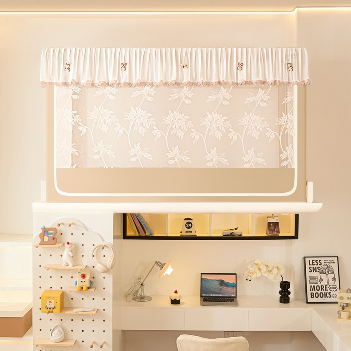 91家纺网 家纺一手货源 找家纺 世婕 2025新款防蚊帐纱植绒遮光帘二合一双层学生蚊帐系列-提花款 提花款-卡其