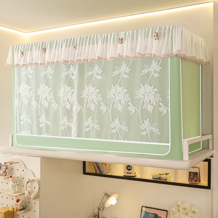 91家纺网 家纺一手货源 找家纺 世婕 2025新款防蚊帐纱植绒遮光帘二合一双层学生蚊帐系列-提花款 提花款-抹茶绿