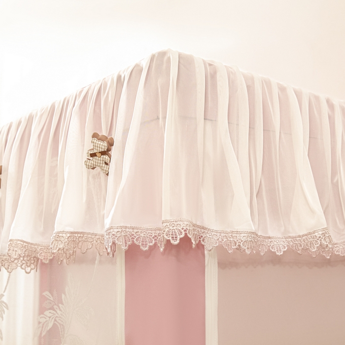 91家纺网 家纺一手货源 找家纺 世婕 2025新款防蚊帐纱植绒遮光帘二合一双层学生蚊帐系列-提花款 提花款-粉草莓兔