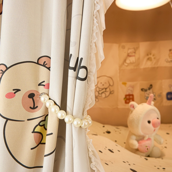 91家纺网 家纺一手货源 找家纺 世婕 2025新款防蚊帐纱植绒遮光帘二合一双层学生蚊帐系列-提花款 提花款-小卡皮巴拉