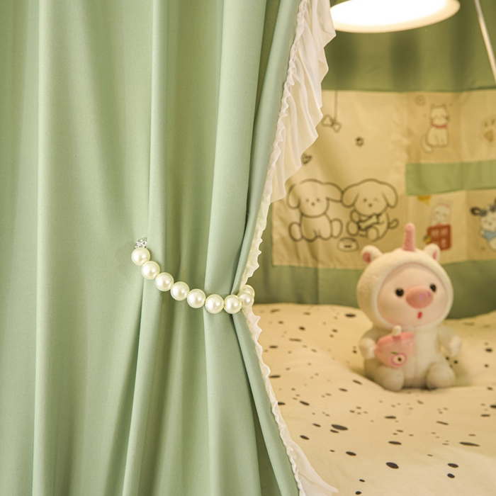 91家纺网 家纺一手货源 找家纺 世婕 2025新款防蚊帐纱植绒遮光帘二合一双层学生蚊帐系列-提花款 提花款-抹茶绿
