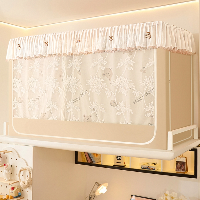 91家纺网 家纺一手货源 找家纺 世婕 2025新款防蚊帐纱植绒遮光帘二合一双层学生蚊帐系列-提花款 提花款-贪吃熊