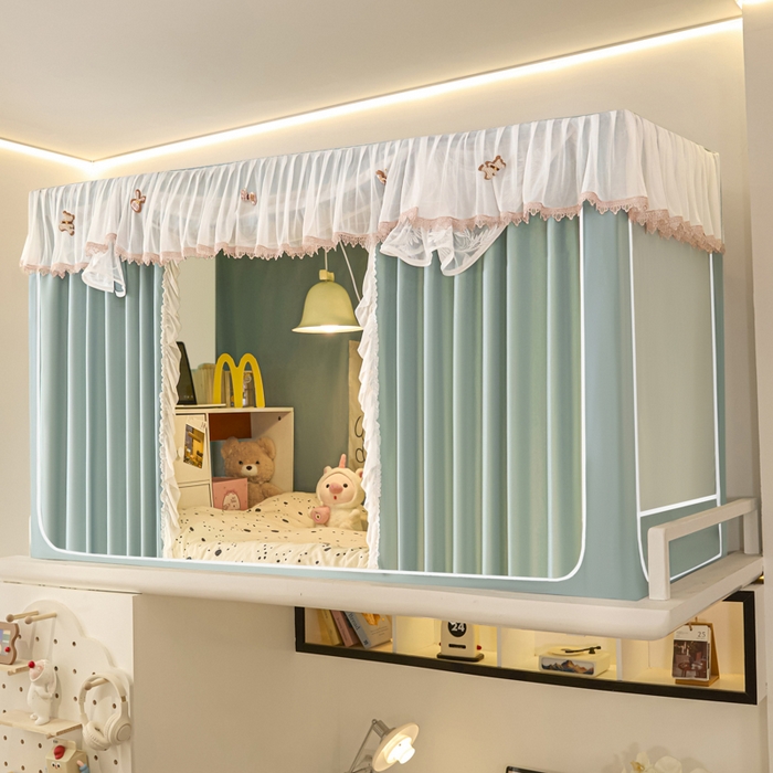 91家纺网 家纺一手货源 找家纺 世婕 2025新款防蚊帐纱植绒遮光帘二合一双层学生蚊帐系列-提花款 提花款-水兰