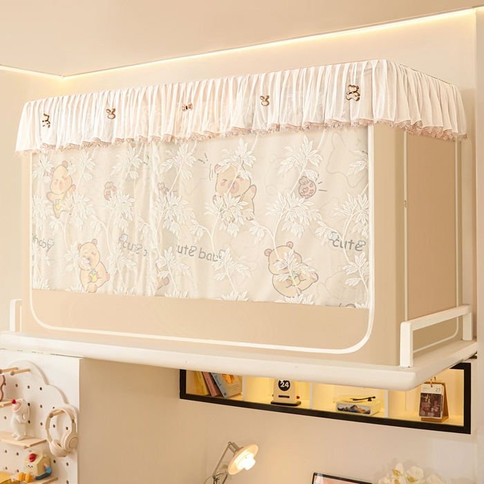 91家纺网 家纺一手货源 找家纺 世婕 2025新款防蚊帐纱植绒遮光帘二合一双层学生蚊帐系列-提花款 提花款-小卡皮巴拉